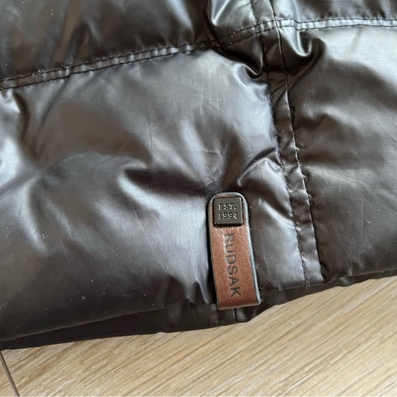 RUDSAK Mid Length Black Puffer Winter Coat Fur Hood Leather Trim - Picture 14 of 14